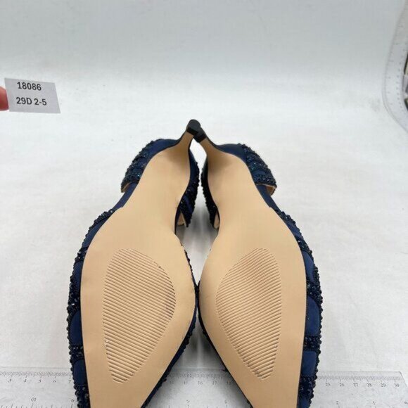 XYD Women's Pumps,Pointed Toe, D'Orsay Kitten Low Heels, Rhinestone Studs,Blue - Picture 6 of 8